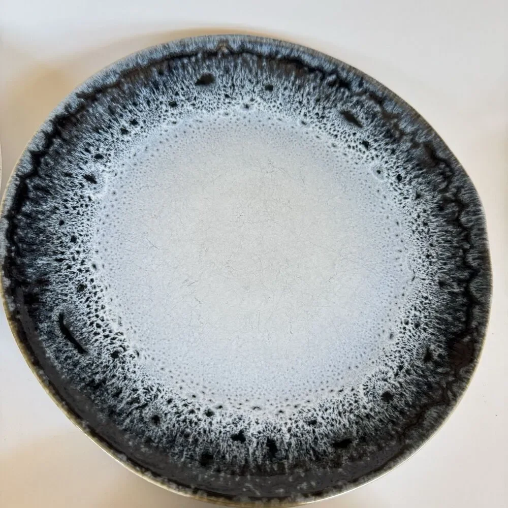 4 West Elm Reactive Glaze Blue Black White Brown Salad Bread Lunch Plates